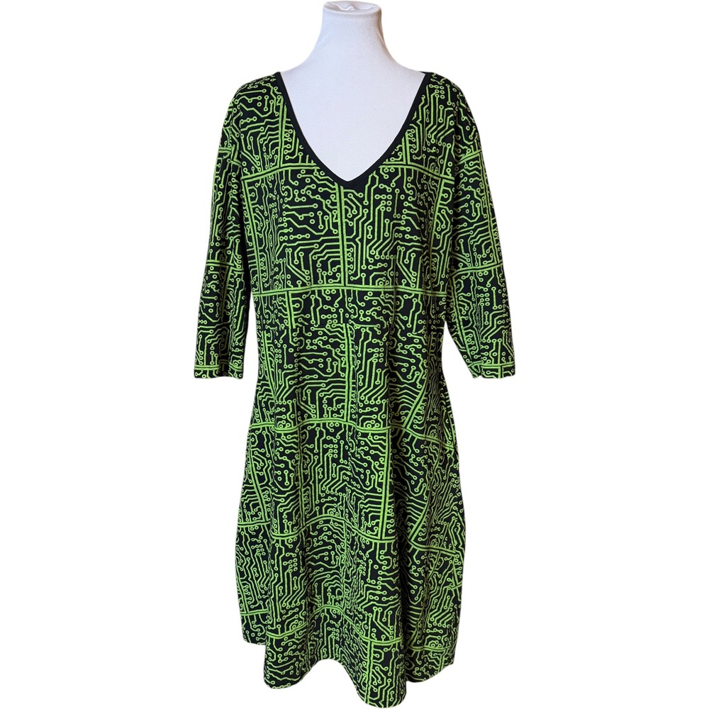 Svaha Circuit Board Dress Womens 4X Black Green STEM Tech Organic Cotton Pockets